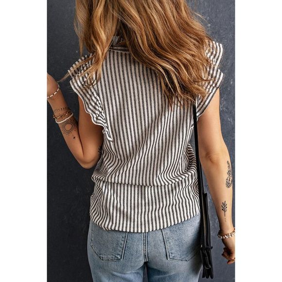 Azura Exchange  Gray Crew Neck Ruffled Striped Tank Top - Picture 2 of 15